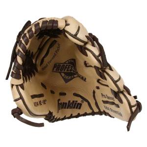 Interior view of a tan baseball glove with Franklin and Professional Series branding.