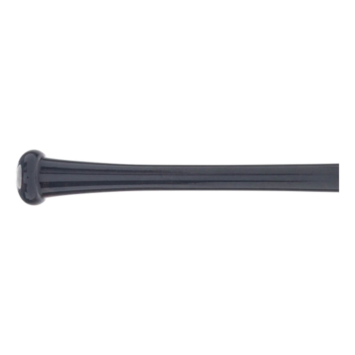 Side view of a black baseball bat with a fluted knob and smooth barrel.