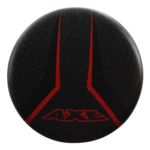 Top-down view of a black baseball bat with red accents and the AXE logo.