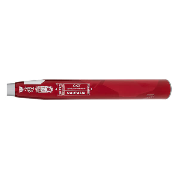 Side view of a red DeMarini Nautalai softball bat with USSSA 240 and continuous fiber design logos.