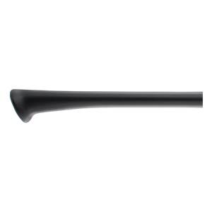 Side view of a black baseball bat with a flared knob and smooth barrel.