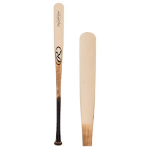 Front view of a light wood baseball bat with a black Rawlings logo and Big Stick Elite text.