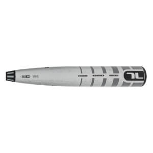 Side view of a silver baseball bat barrel featuring dark grey vertical stripes, the stylized Tucci logo, and text including TX3 ALLOY and BBCOR .50.