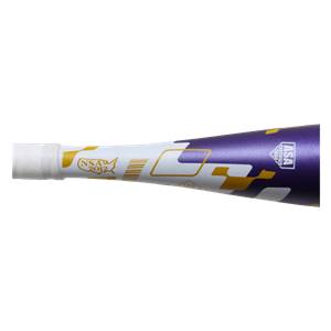 Side view of a purple and white softball bat with NSA 2012 and ASA CERTIFIED logos.
