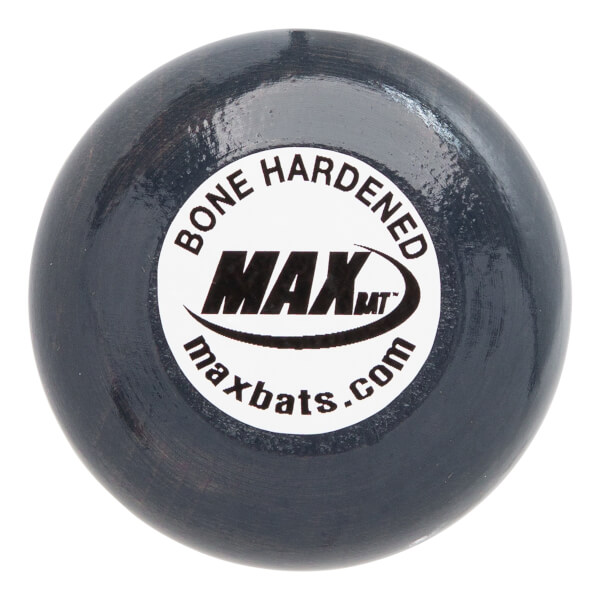 Top-down view of a dark gray baseball bat with MAX logo and BONE HARDENED text.
