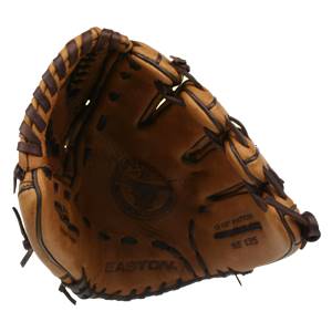 Top-down view of a brown baseball glove with EASTON branding and NE 135 model number.