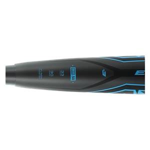 Side view of a black baseball bat with blue accents, BBCOR 50 and 33 INCHES text.