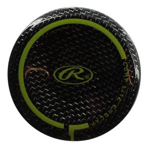 Top-down view of a black baseball bat endcap with a green ring, Rawlings logo, and COMP LITE ENDCAP text.