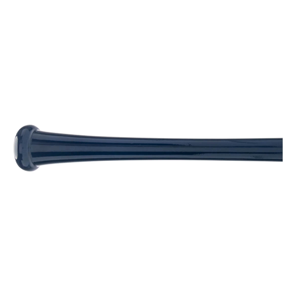Side view of a blue baseball bat with a flared knob and smooth barrel.