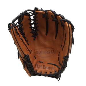 Inside view of a brown Wilson A2000 baseball glove with A2000 and Wilson branding.