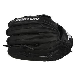 Side view of a black baseball glove with EASTON branding and white star logo.