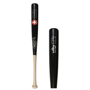 Side view of a black Louisville Slugger youth baseball bat with HARD MAPLE and MLB logo.