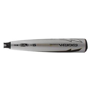 Side view of a silver baseball bat with black DeMarini Voodoo branding and a -5 USSSA stamp.