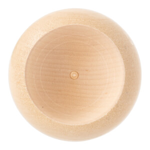 Top-down view of a light wood baseball bat knob with a circular indentation and small center dot.