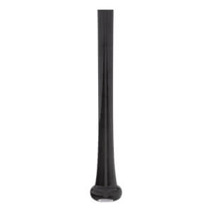 Side view of a black baseball bat with a flared knob and tapered barrel.