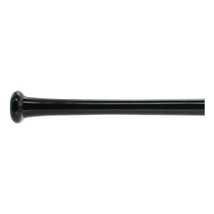 Side view of a black baseball bat with a rounded knob.