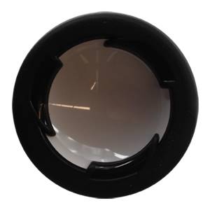 Top-down view of a black softball bat end cap with a smooth, reflective surface and three black tabs.