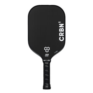 Front view of a black pickleball paddle with CRBN¹ branding, a honeycomb logo, and 13 mm text.