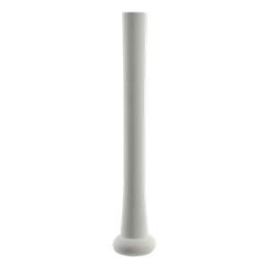 Side view of a white baseball bat with a smooth, tapered barrel and rounded knob.
