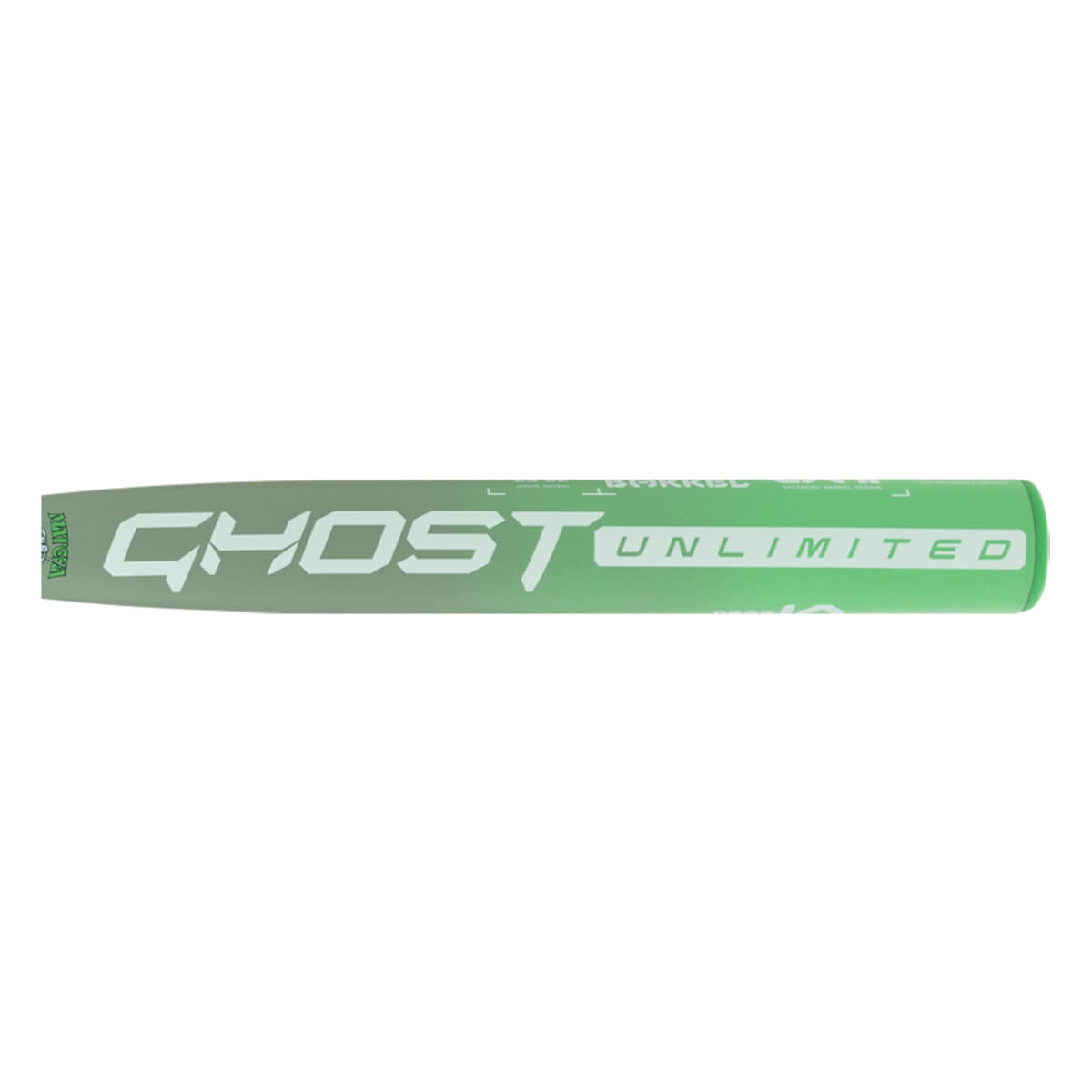 Close-up of the light green barrel featuring the words "GHOST" and "UNLIMITED" in a bold, stylized white font.