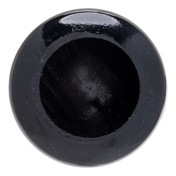 Top-down view of a black baseball bat end with a hollowed center.