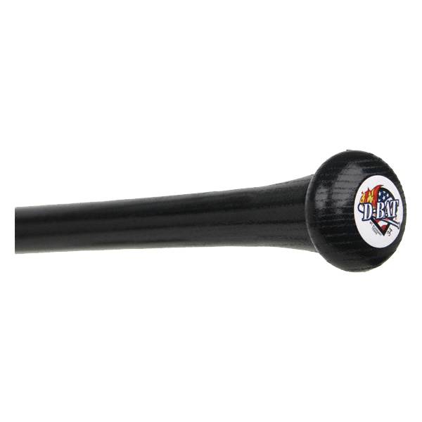 Close-up of a black baseball bat with a D-BAT logo and the number 54.
