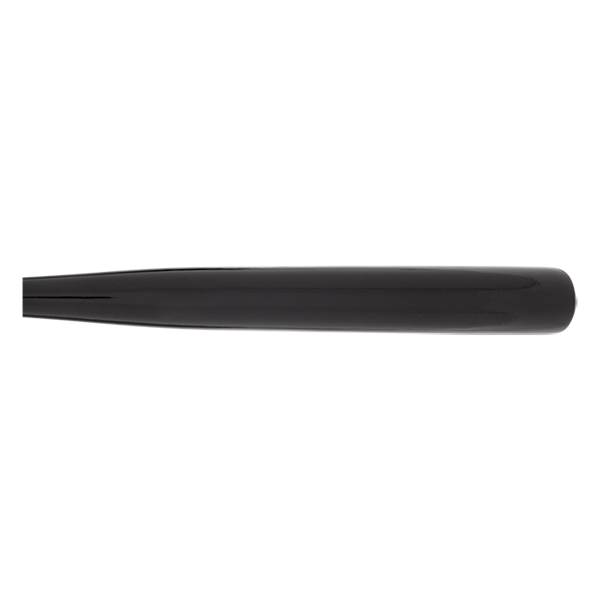 Side view of a glossy black bat with a smooth, cylindrical barrel and a rounded end cap.