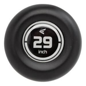 Top-down view of a black baseball bat end cap with a white circle logo displaying 29 inch and the Easton logo.