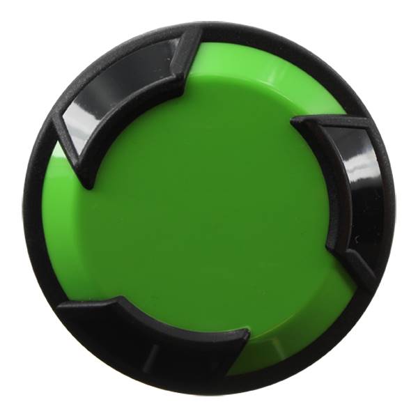 Top-down view of a green baseball bat end cap with black accents.