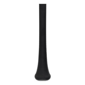 Close-up of a black baseball bat handle with a flared knob and smooth finish.