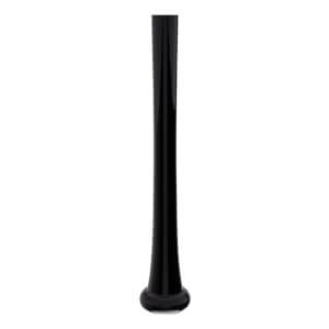 Full view of a glossy black baseball bat with a rounded knob and smooth, tapering profile.