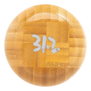 Top-down view of a bamboo baseball bat with a checkered pattern and 31.2 in white paint.