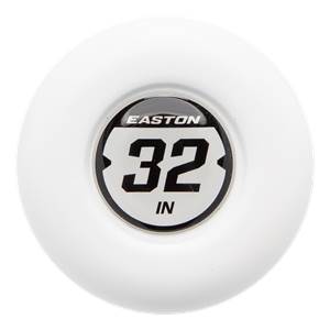 End cap view of a white baseball bat with EASTON and 32 IN branding.