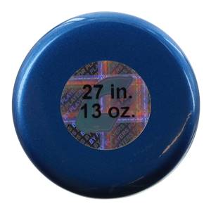 Top-down view of a blue baseball bat end cap with 27 in. 13 oz. and PLAYERS FOR PLAYERS text.