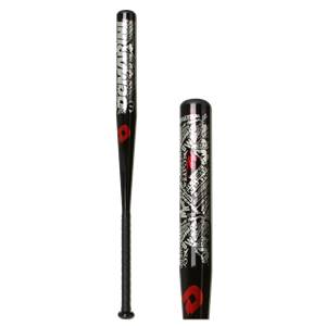 Side view of a black DeMarini Ultimate Weapon bat with white text and a red D logo.