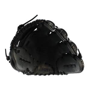 Side view of a black Wilson A2K glove with A2K and Wilson branding.