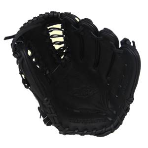 Front view of a black baseball glove with Elite and GloveSmith branding.