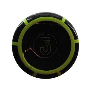 Top-down view of a black baseball bat end cap with a green outline and a large green number 3.