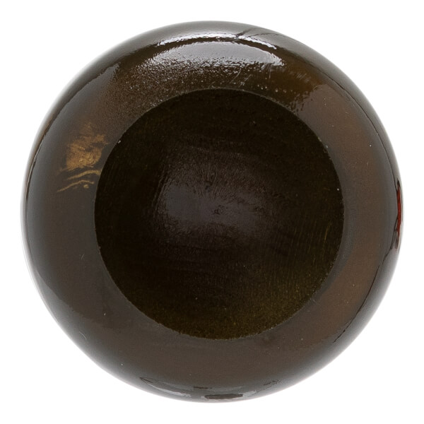 Top-down view of a dark brown baseball bat knob with a hollowed center.
