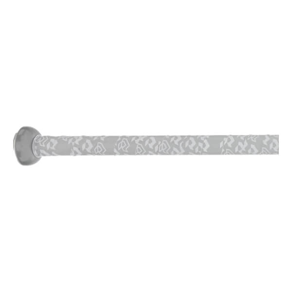 Side view of a gray slow pitch softball bat with a repeating pattern and silver end cap.