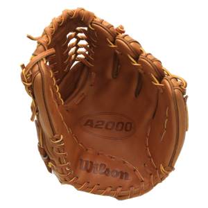 Inside view of a brown baseball glove with A2000 and Wilson branding.
