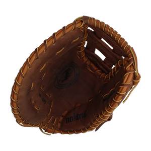 Inside view of a brown Nokona first base mitt with nokona branding and WB-1250FB model number.