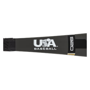 Side view of a black baseball bat with USA BASEBALL logo and B20 text.