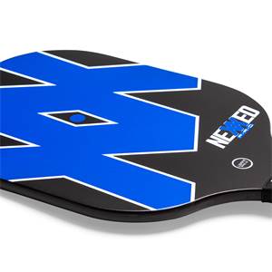 Corner view of a black pickleball paddle with a large blue W graphic and NEXXED PRO text.