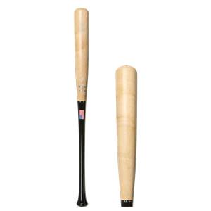 Front view of a black and natural wood baseball bat with an American flag decal and SM013 branding.
