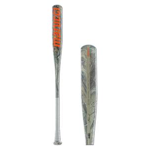 Side view of a camouflage baseball bat with orange Marucci branding and Black Ops text.