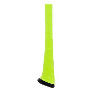 Close-up of a neon yellow baseball bat grip with a black end cap.