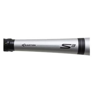 Side view of a silver baseball bat with black grip, Easton logo, and S3 branding.