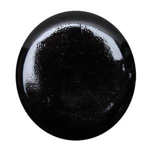 Top-down view of a black baseball bat end with a glossy finish.