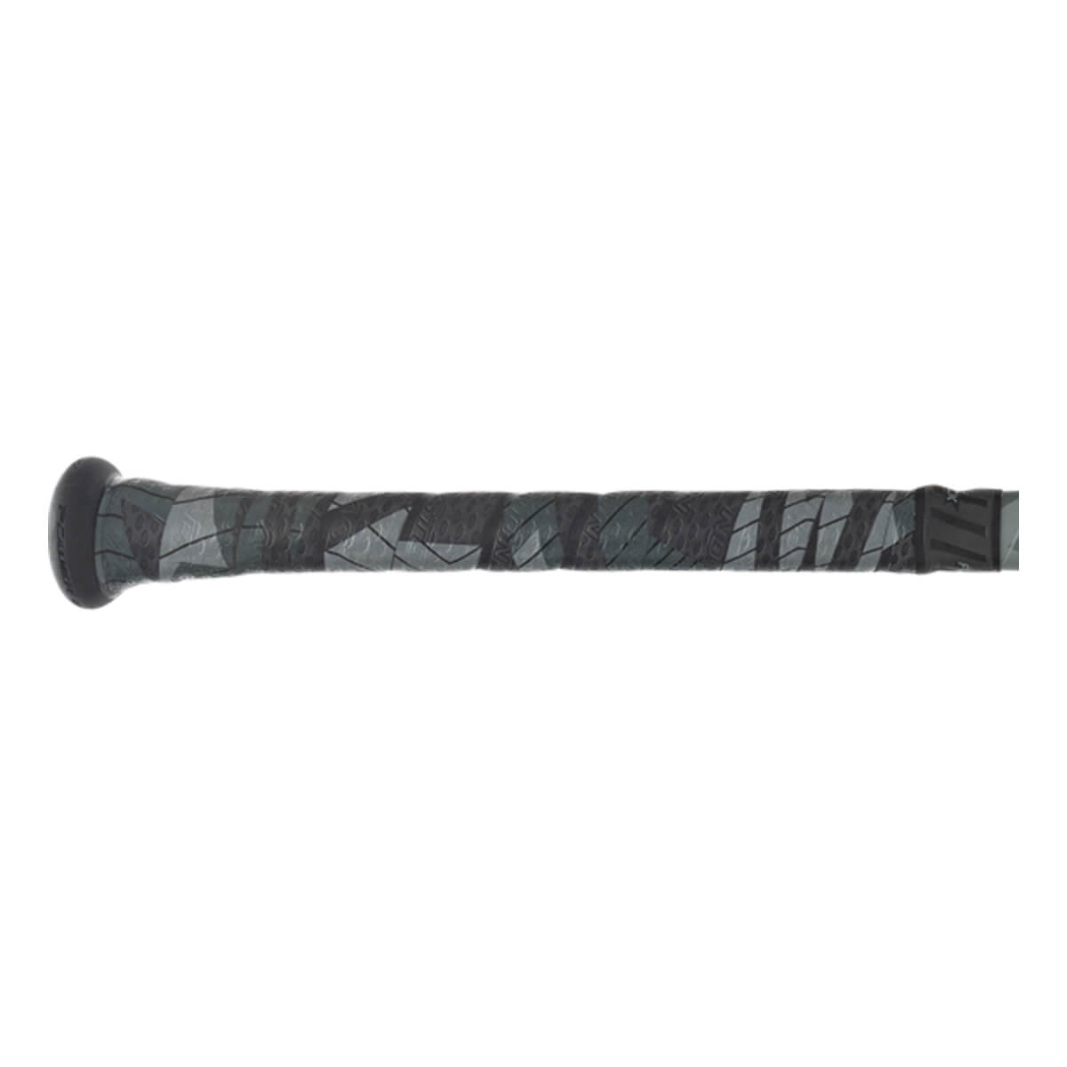 Side close-up of the handle featuring a grey and black camouflage-patterned grip, a black knob embossed with "POWER," and a black band at the top of the grip.